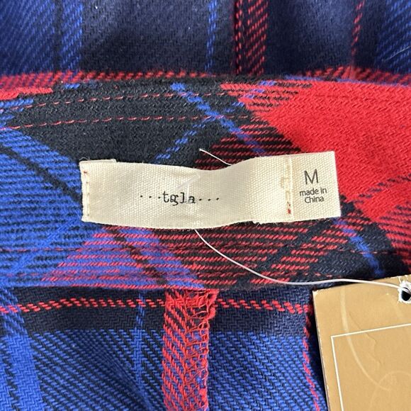 New Tgla Short Mini Skirt Womens Medium Multicolor Red Blue Plaid Pockets Button - Picture 4 of 6